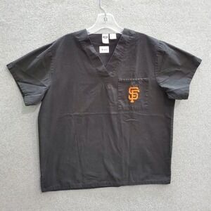 San‎ Francisco Giants Men Scrub Top Medium Black Embroidered Team Logo V Neck